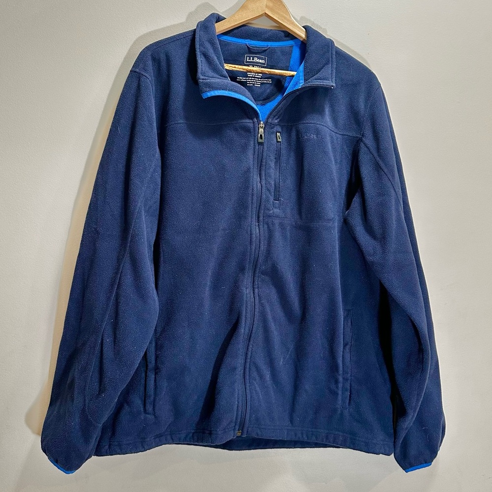 TALL LL Bean Jacket Men's XL Blue Mountain Classic Windproof Fleece Full Zip